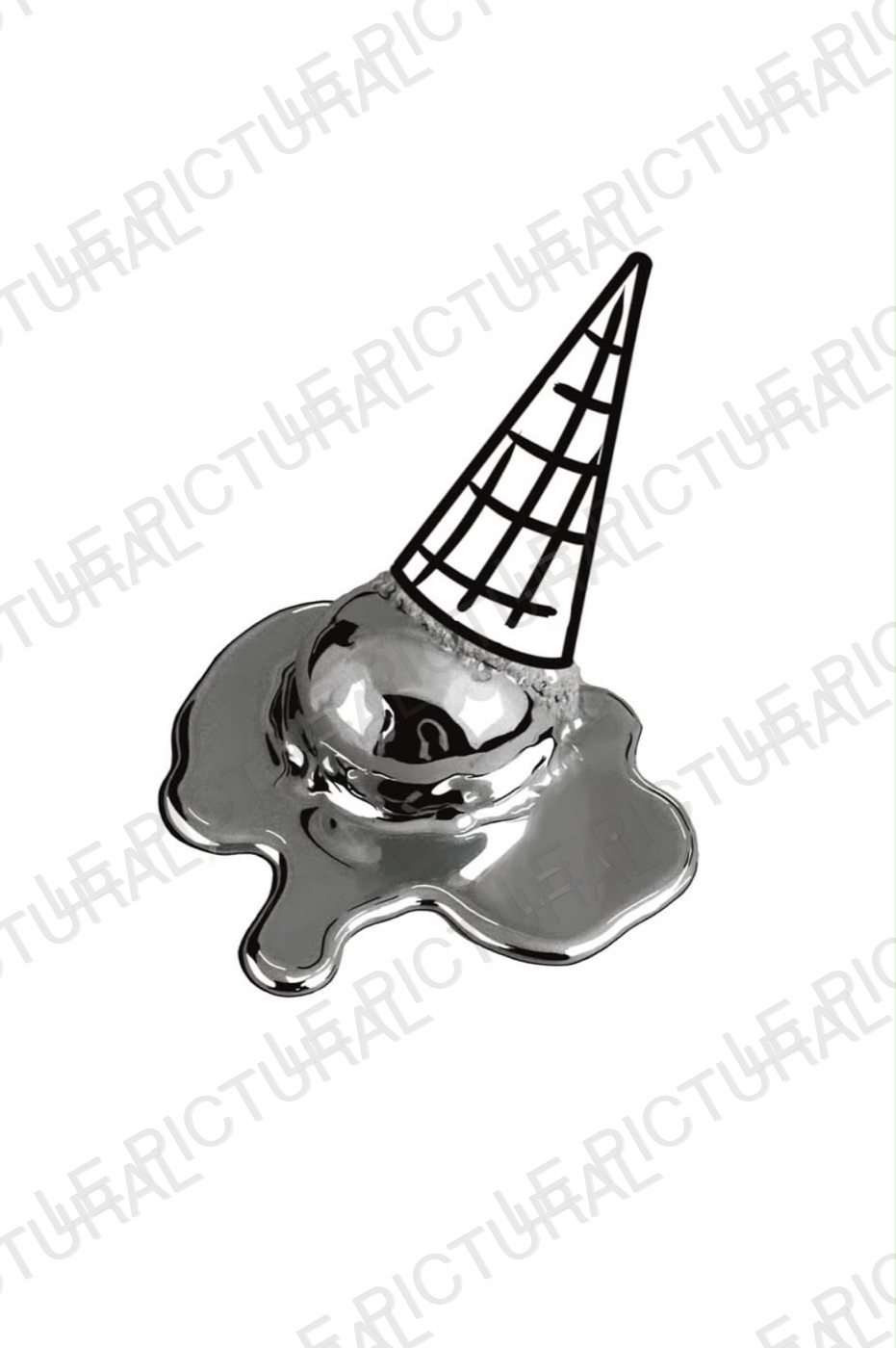 Dessin d'un cornet de glace fondu en chrome