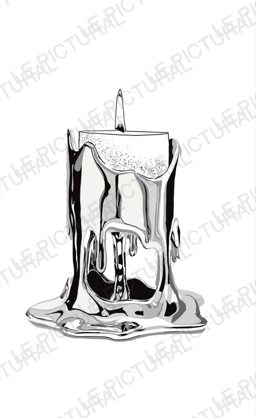 Dessin d'une bougie fondue en chrome